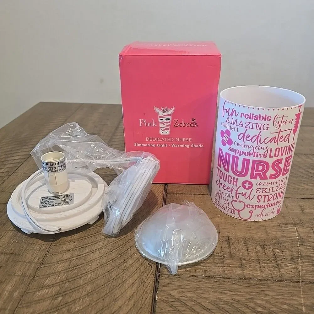 Dedicated Nurse Pink Zebra White Shade Pink Letters W/Dish & Warming Lamp Base